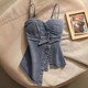 2025 irregular strapless denim sweet sling vest for women in summer wear slim hot girl with breast pad top
