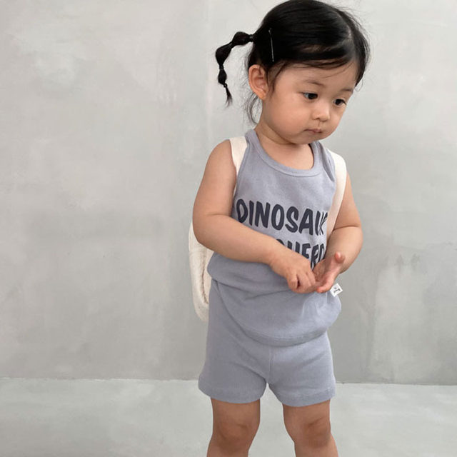 Male and female babies summer style sleeveless vest shorts two-piece ...