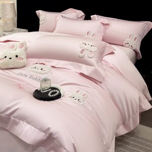 
Girly Heart Category A 200 Count Long Staple Cotton Four-piece Set Pure Cotton Cartoon Patch Embroidered Quilt Cover Cotton Sheets Naked Sleeping Bedding