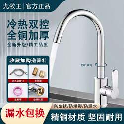 Jiumuwang Kitchen All-Copper Hot and Cold Sink Faucet for Home Use, Two-In-One Dishwashing Sink Single Cold Sink Rotating Faucet