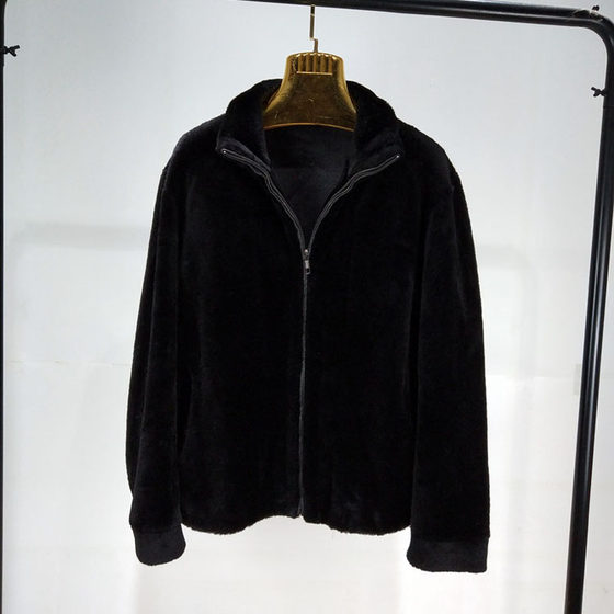 
2024 new winter leather jacket for men thickened fur one-piece jacket stand collar jacket real wool sheep fur cotton jacket