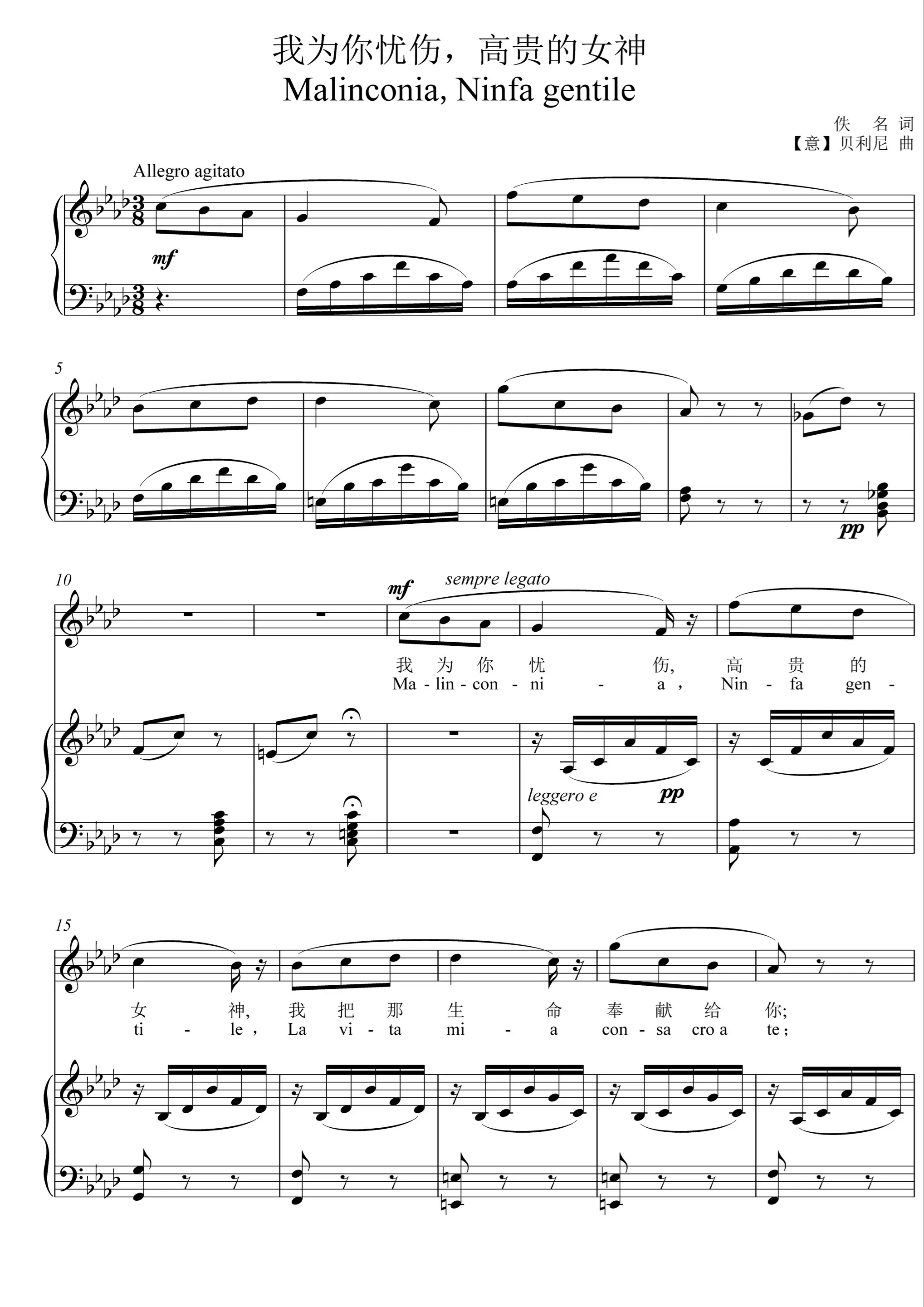 我为你忧伤高贵的女神 原调ba 正谱五线谱伴奏谱 高清