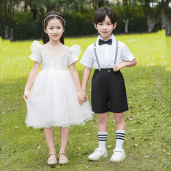 New Children's Chorus Performance Costumes for Boys and Girls, Tutu Skirt and Overalls Set, Kindergarten and Primary School Student Performance Outfits