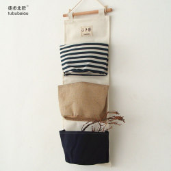 Nordic Cotton and Linen Fabric Wall Hanging Storage Bag for Behind the Door, Dormitory Miscellaneous Items Organization, Wall-Mounted Storage Bag