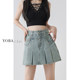 Light color high waist pleated denim skirt for women in summer new fat mm large size slim pear-shaped body A-line skirt