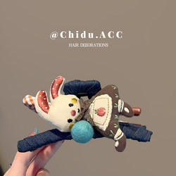 Korean-Style Cartoon Fabric Bear Denim Hair Clip Ab Double-Sided Casual Style Cute Large Shark Clip Hair Accessory Headwear