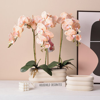 Nordic simple Phalaenopsis plain-fired flower pot ceramic with tray succulent pothos office hole large oblong