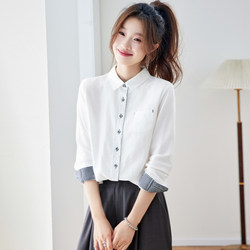Pure Cotton Plaid Long-Sleeved Shirt for Women 2026 Spring New Style Work Clothing Wear Age-Reducing Elegant Top Beautiful White Shirt