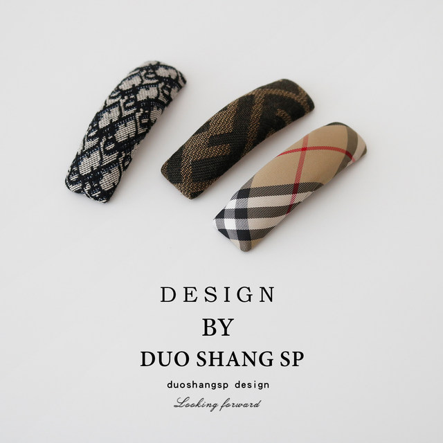 Retro checked cloth art hair clip female autumn and winter side holding temperament back of the head of the head hair broken hair bangs BB clip headdress
