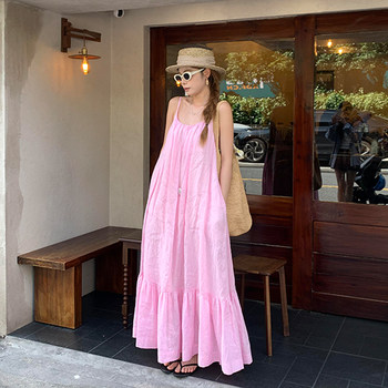 ແບບຝຣັ່ງອ່ອນໂຍນສີບົວ temperament ວ່າງ suspender dress ແມ່ຍິງ summer ໃຫມ່ຄວາມປາຖະຫນາອັນບໍລິສຸດແບບວັນພັກ backless ສິ້ນຍາວ