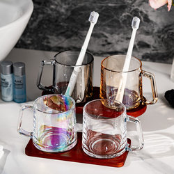 Hotel and B&B Glass Toothbrush Cup with Storage Tray, Couple's Black Mouthwash Cup Set, Toothbrushing Cup for Home Use