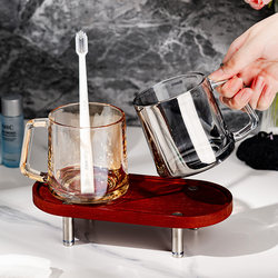 Hotel and B&B Black Mouthwash Cup Set with Storage Tray, Couple's Toothbrushing Cup, Household Glass Toothbrush Cup
