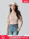 Aike square collar shirt for women 2024 summer French sweet and fresh slim short top puff sleeve floral shirt
