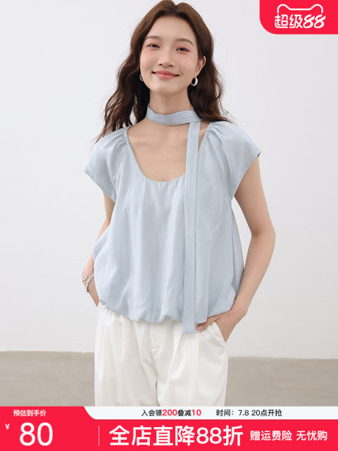 Aike French shirt women's top 2025 summer fresh sweet and simple solid color loose short puff sleeve shirt
