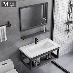Ceramic Wall-Mounted Balcony Washbasin Cabinet Combination Wall-Hung Washbasin for Home Small Apartment Bathroom Washbasin