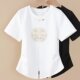 2025 new summer new Chinese short-sleeved T-shirt for women with embroidered round neck slim Chinese style large size loose slim top
