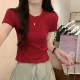 Women's short-sleeved summer high-end round neck slim slim short-waisted navel top
