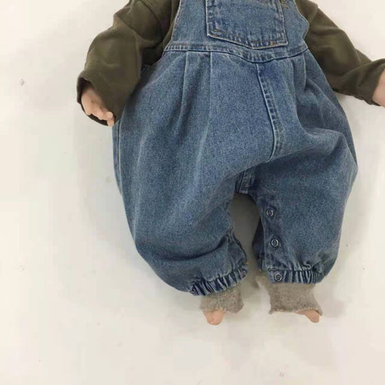 
Korean style ins spring and autumn children's clothing for men and women, loose and personalized open-fit large pp overalls denim climbing pants