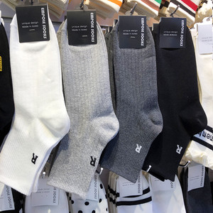 
Korean EMPOLE socks letter R men's socks solid color mid-tube socks about vertical thread business casual cotton socks 6050