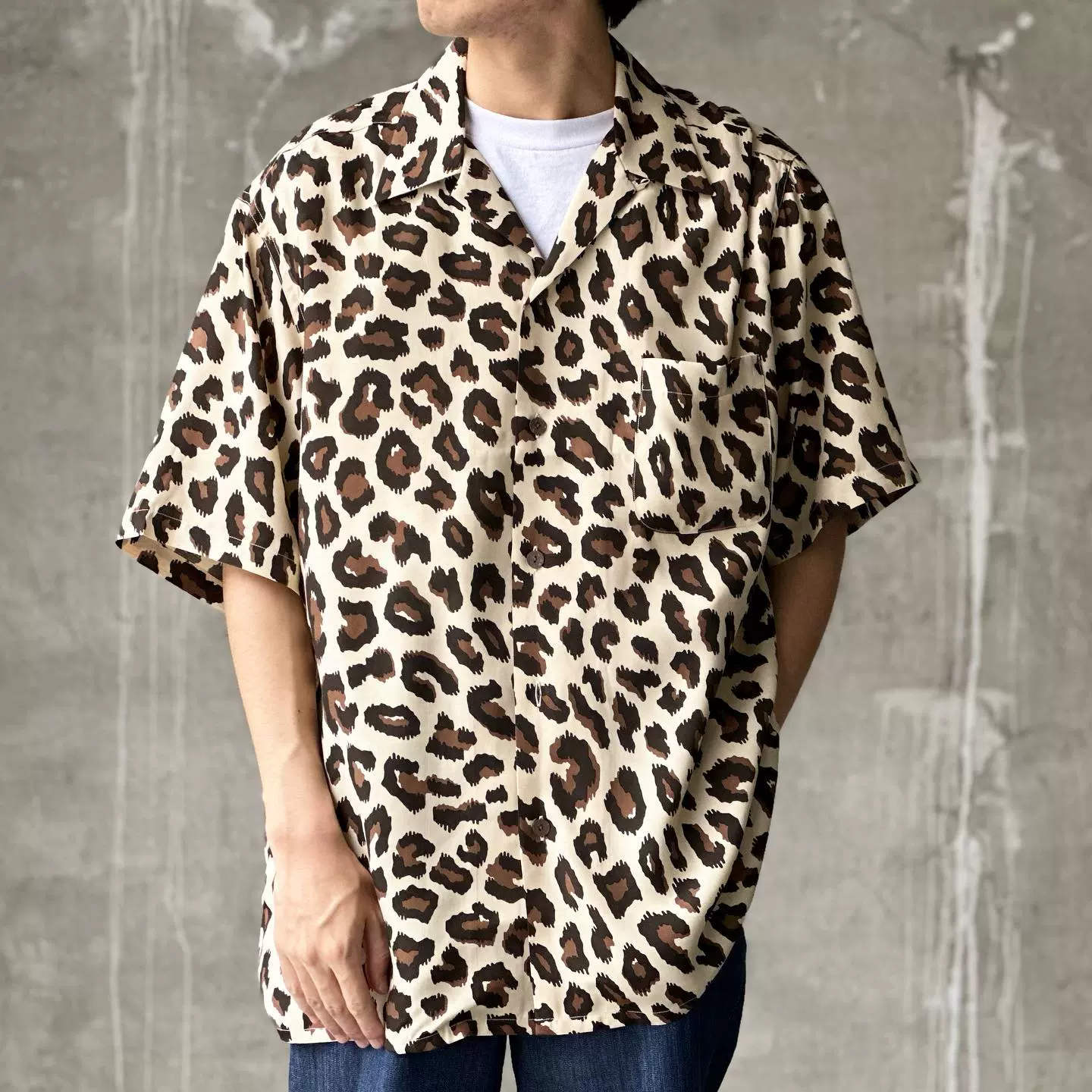 壹樹WACKO MARIA LEOPARD OPEN COLLAR SHIRT 豹紋短袖襯衫23SS-Taobao