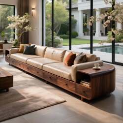 New Chinese-Style Walnut Solid Wood Sofa, Three-Seater, Mortise and Tenon Structure, Storage, Living Room Furniture