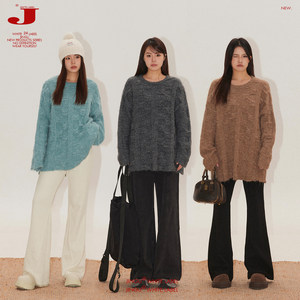 Jinggu White Label DADATATA round neck soft glutinous knitted top drawstring straight casual pants set