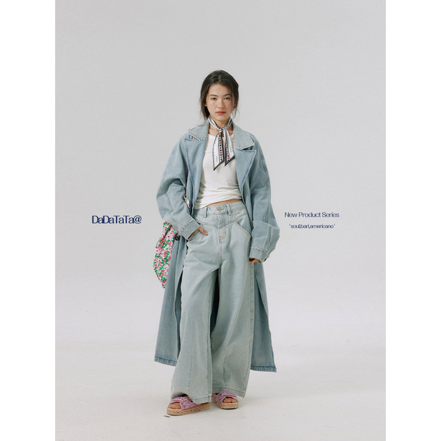 Jinggu white label DADATATA high-end denim washing windbreaker slightly fat mm outfit large size loose spring jacket