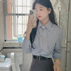 French-Style Blue Ribbon Shirt for Women, Spring and Summer, Petite Design, Professional Attire, Commuting, Teacher Job Interview Suit