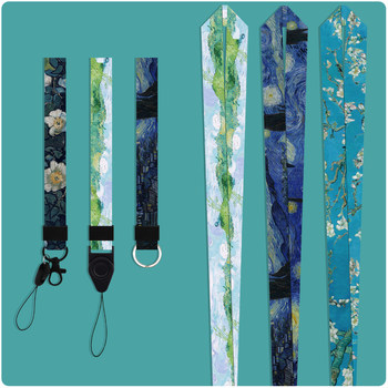 Van Gogh's mobile phone hanging rope long short hanging neck wrist rope U disk belt label label card cover
