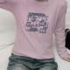 Round neck pure cotton t-shirt for girls purple cartoon pig slim fit oversize long-sleeved top for women