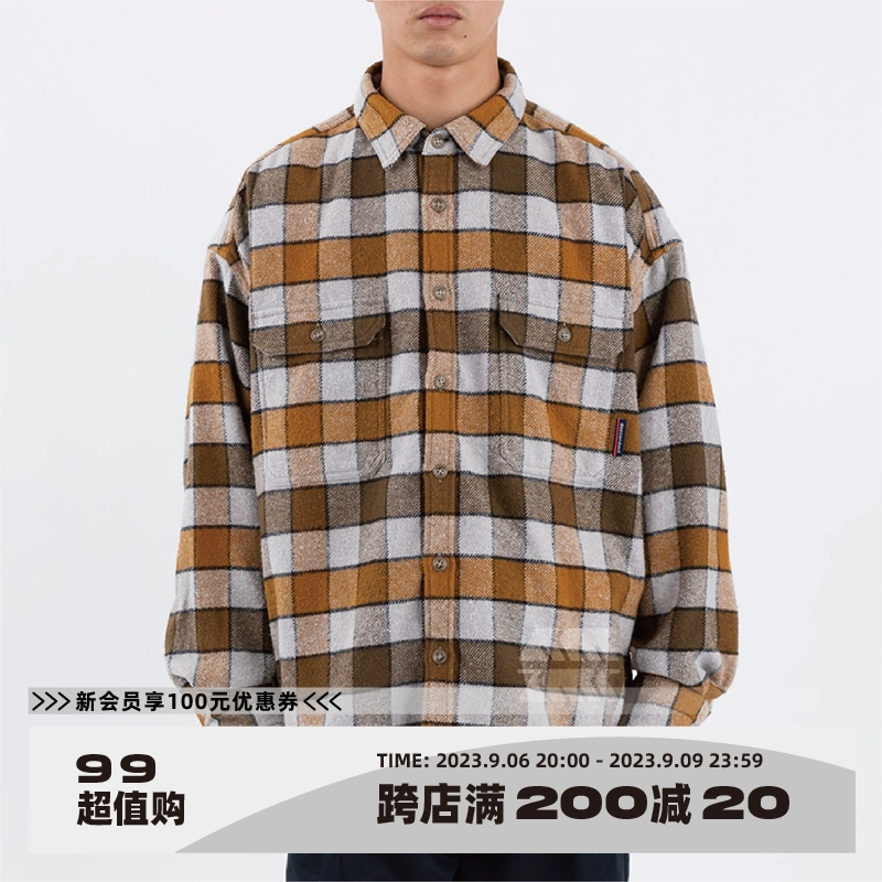 DESCENDANT VANING CHECK SHIRT 棕色法蘭絨格子紋長袖襯衫20AW-Taobao