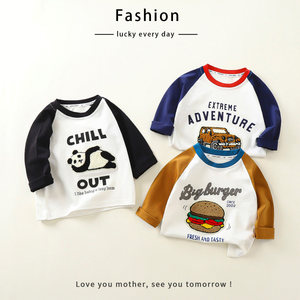 
Cotton base shirt for boys and girls for middle-aged and big children's spring and autumn long-sleeved 2025 new children's T-shirt baby cartoon top