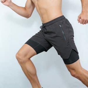 
Cost-effective ceiling, elastic quick-drying fabric with high elastic leggings, men's sports shorts with pocket zipper