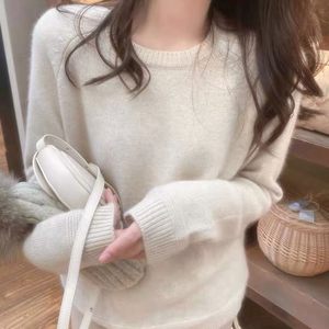 Raccoon velvet -neck sweater female autumn and winter 2024 new 100%pure cashmere sweater wearing bottoming shirt top
