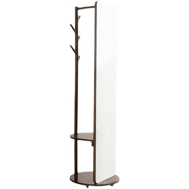 Full Length Mirror With Coat Rack, 360° Rotating Solid Wood Large Full Body Dressing Mirror With Hanging Hooks, 2-in-1 Freestanding Floor Mirror