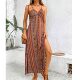 Beach skirt summer new fashion European and American style V-neck striped print backless Sexy slit suspender dress for women