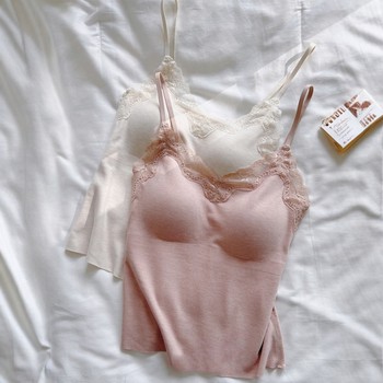 
Autumn and winter lace warm camisole for women with breast pads