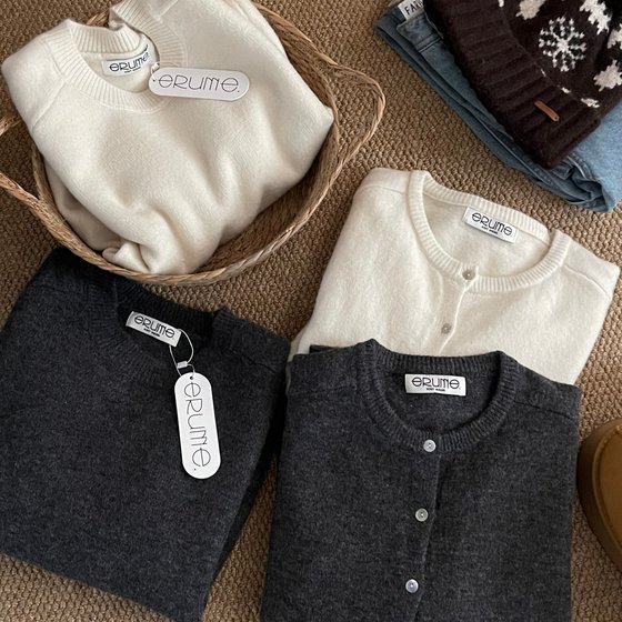 
Korean generation @eru*e high-intellectual inner wear~simple basic versatile round neck pullover sweater/knitted cardigan jacket