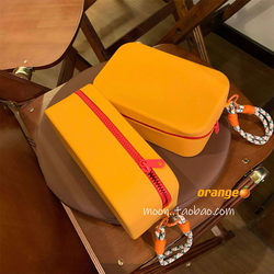 The Combination of Orange and Red Is Absolutely Stunning~ Silicone Color-Blocked Portable Makeup Bag for Women, Waterproof Storage Bag, Toiletry Bag