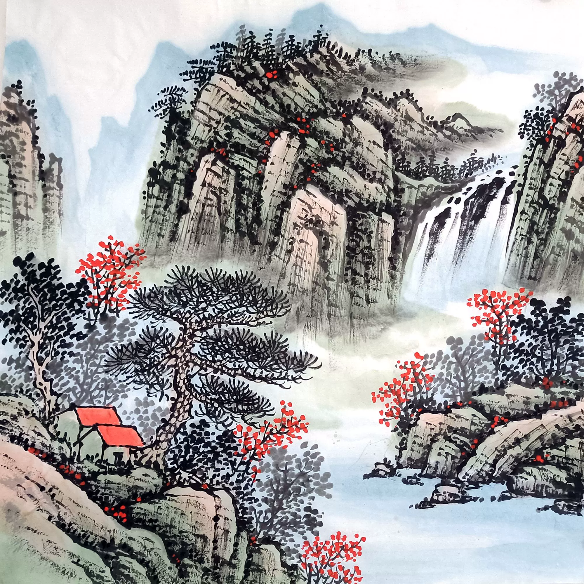 国画成品画芯未装裱无款四尺斗方山水画纯手绘真迹装饰画水墨挂画