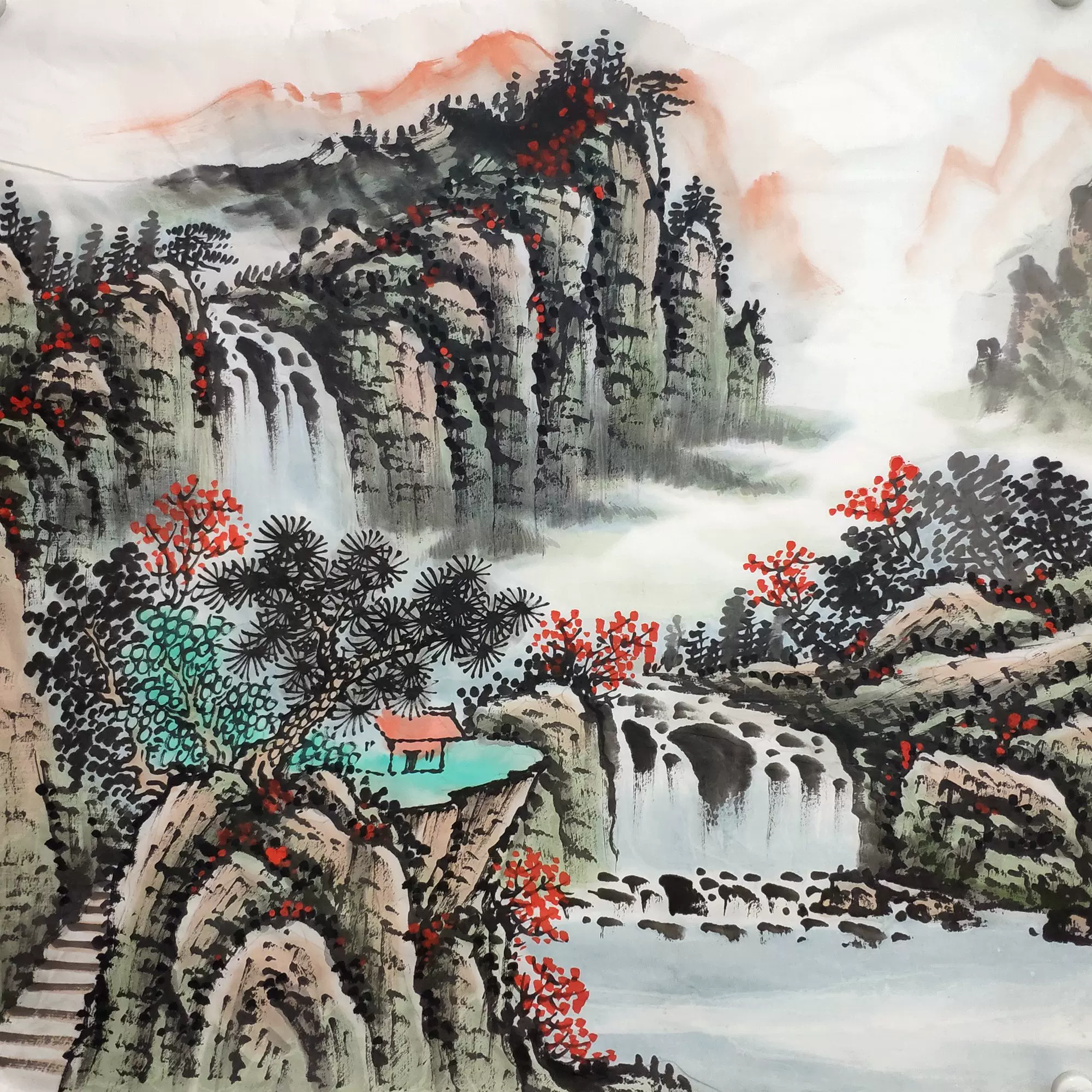 中国古美術・山水四条屏通屏画芯・黄宾虹印款・水墨画・純手描き・文房置物・水印付き 中国古美術・山水四条屏通屏画芯・黄宾虹印款・水墨画・純手描き