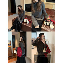 Dawangjiang Plus Size Custom [Finnish Island] Patchwork High Neck Long Sleeve Stylish T-Shirt Top Base Shirt for Women Winter