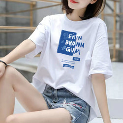 White Short-Sleeve T-Shirt for Women, 2025 Summer New Style, Trendy Letter Print, Loose Fit, Plus Size, Pure Cotton Top