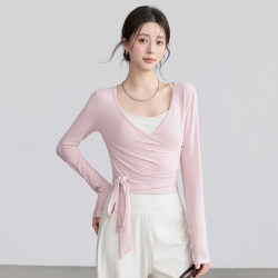 Voj Yoga Top with Straps, Slim Fit Fitness Wear, Long-Sleeved Dance Training Wear, Pilates Quick-Drying Sportswear