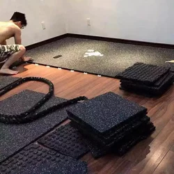 Gym Rubber Floor Mat for Strength Area, Jump Rope, Soundproofing, Shock Absorption, Cushioning, Home Dumbbell Barbell Interlocking Floor Tiles