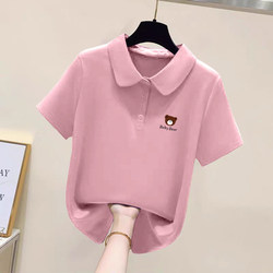 Brand Discount Store Genuine Women's Clothing Polo Collar 100% Pure Cotton T-Shirt Versatile Casual Short-Sleeved Top with a Stylish Look