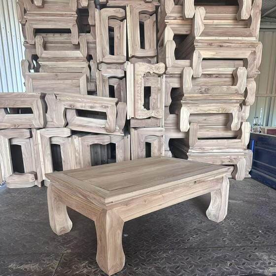 
Solid wood old elm internet celebrity kang table antique kang table arhat bed table bay window table Chinese small table short square table white stubble