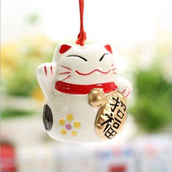 Zakka Japanese-Style Popular Lucky Cat Ceramic Wind Chime Creative Gift Cute Mini Car Hanging Ornament