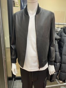 Brand men's black baseball collar sheepskin leather coat jacket trendy fashion versatile casual