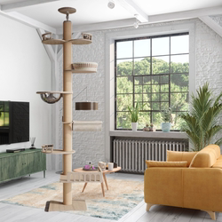 Solid Wood Cat Climbing Frame with Sky-High Pillars, Cat Bed, Cat Tree, Integrated Hammock, Space Capsule, DIY Free Combination